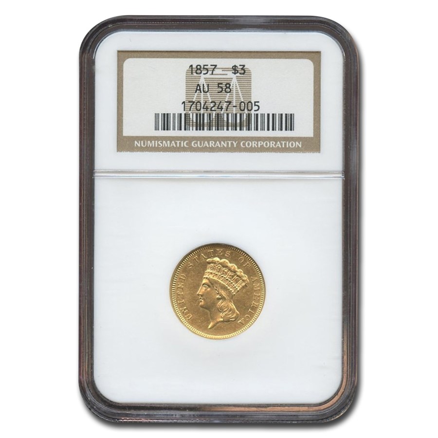 1857 $3 Gold Princess AU-58 NGC