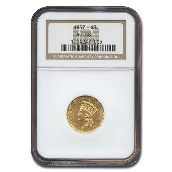 1857 $3 Gold Princess AU-58 NGC 1857 $3 Gold Princess AU-58 NGC