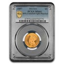 1857 $3 Gold Princess MS-64 PCGS (10% Clamshell Split Planchet)