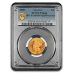 1857 $3 Gold Princess MS-64 PCGS (10% Clamshell Split Planchet)