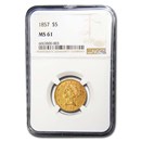 1857 $5 Liberty Gold Half Eagle MS-61 NGC