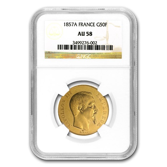 1857-A France Gold 50 Francs Napoleon III AU-58 NGC 1857-A France Gold 50 Francs Napoleon III AU-58 NGC