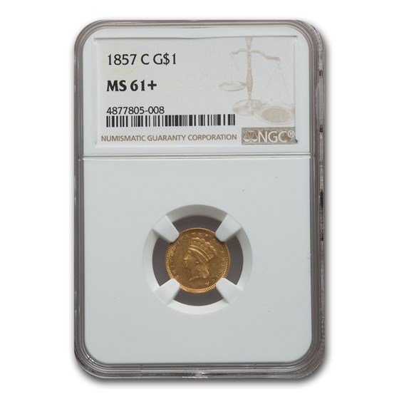 1857-C $1 Indian Head Gold MS-61+ NGC 1857-C $1 Indian Head Gold MS-61+ NGC