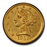 1857-D $5 Liberty Gold Half Eagle MS-62 PCGS CAC