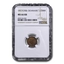 1857 Denmark 1/2 Skilling MS-66 NGC (Red/Brown)