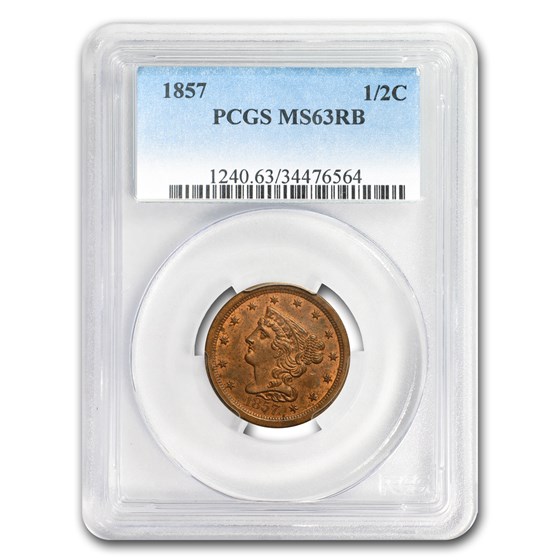 1857 Half Cent MS-63 PCGS (Red/Brown) 1857 Half Cent MS-63 PCGS (Red/Brown)