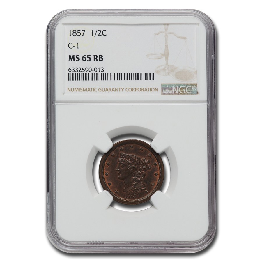 1857 Half Cent MS-65 NGC (Red/Brown)