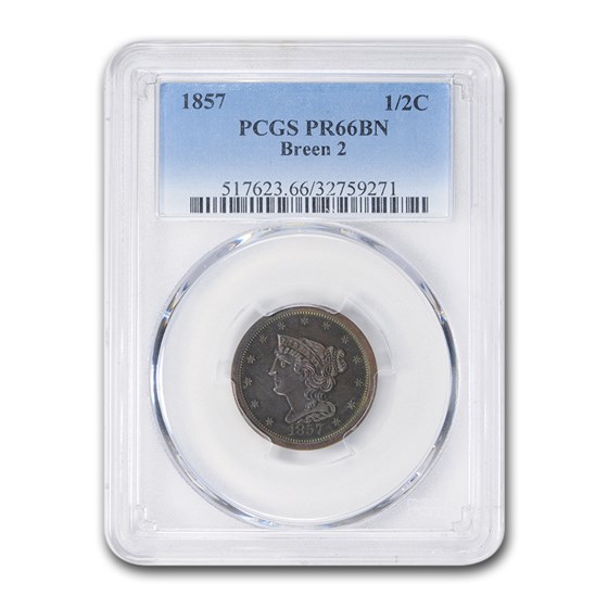 1857 Half Cent PR-66 PCGS (Brown, Breen 2)