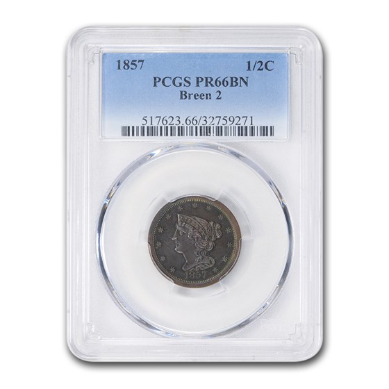 1857 Half Cent PR-66 PCGS (Brown, Breen 2) 1857 Half Cent PR-66 PCGS (Brown, Breen 2)