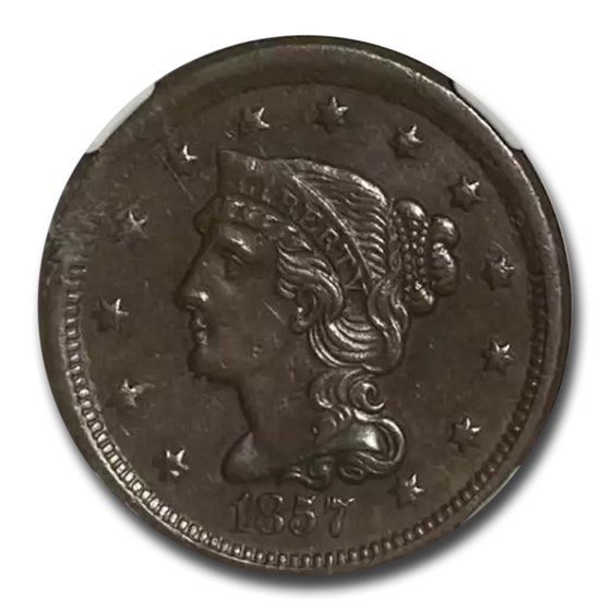 1857 Large Cent AU-55 NGC (Small Date, Brown) 1857 Large Cent AU-55 NGC (Small Date, Brown)