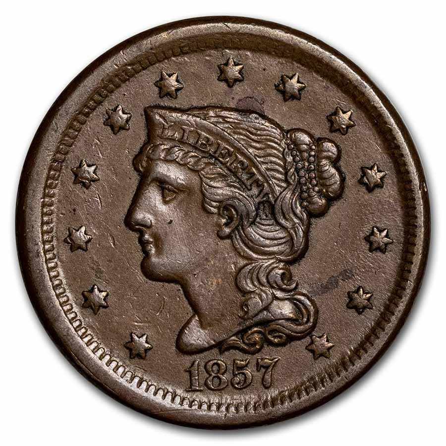 1857 Large Cent Sm Date AU