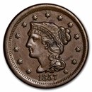 1857 Large Cent Sm Date AU