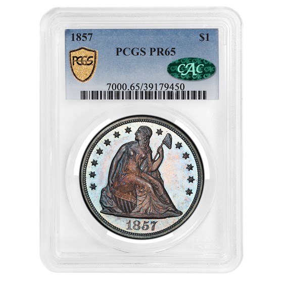 1857 Liberty Seated Dollar PR-65 PCGS CAC 1857 Liberty Seated Dollar PR-65 PCGS CAC