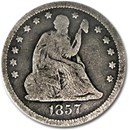 1857 Liberty Seated Quarter VG