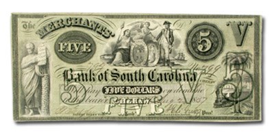 1857 Merchants Bank of South Carolina @ Cheraw, SC $5.00 SC-45 XF 1857 Merchants Bank of South Carolina @ Cheraw, SC $5.00 SC-45 XF