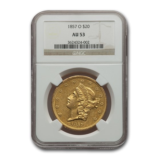 1857-O $20 Liberty Gold Double Eagle AU-53 NGC 1857-O $20 Liberty Gold Double Eagle AU-53 NGC