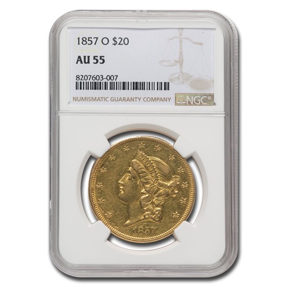 1857-O $20 Liberty Gold Double Eagle AU-55 NGC
