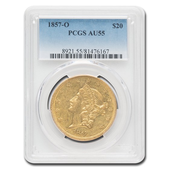 1857-O $20 Liberty Gold Double Eagle AU-55 PCGS 1857-O $20 Liberty Gold Double Eagle AU-55 PCGS