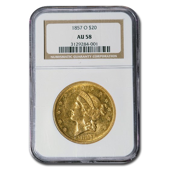 1857-O $20 Liberty Gold Double Eagle AU-58 NGC 1857-O $20 Liberty Gold Double Eagle AU-58 NGC