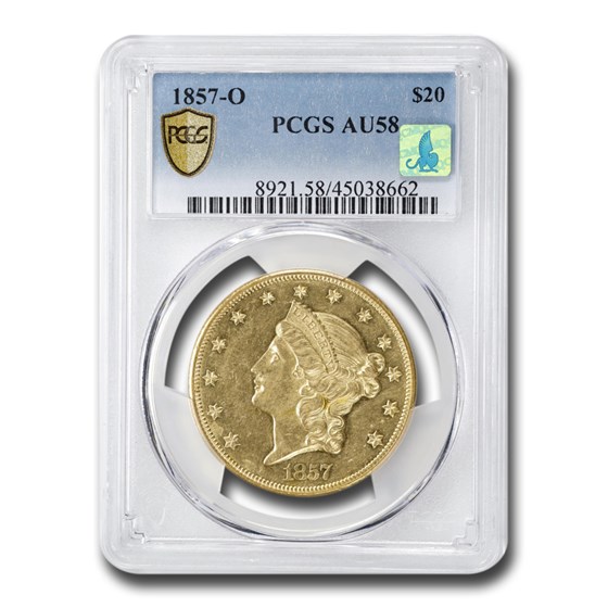 1857-O $20 Liberty Gold Double Eagle AU-58 PCGS 1857-O $20 Liberty Gold Double Eagle AU-58 PCGS