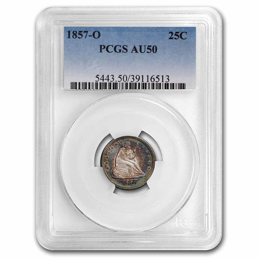 1857-O Liberty Seated Quarter AU-50 PCGS