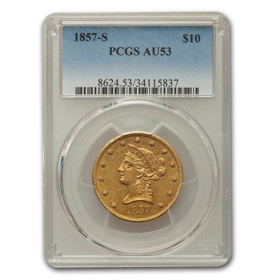 1857-S $10 Liberty Gold Eagle AU-53 PCGS 1857-S $10 Liberty Gold Eagle AU-53 PCGS