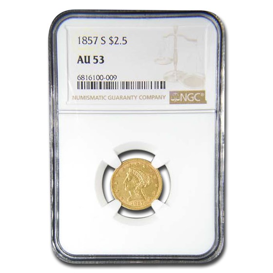 1857-S $2.50 Liberty Gold Quarter Eagle AU-53 NGC 1857-S $2.50 Liberty Gold Quarter Eagle AU-53 NGC