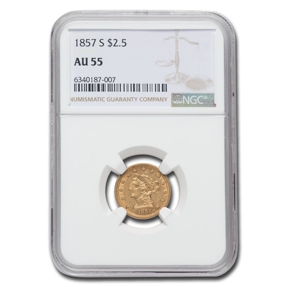 1857-S $2.50 Liberty Gold Quarter Eagle AU-55 NGC 1857-S $2.50 Liberty Gold Quarter Eagle AU-55 NGC