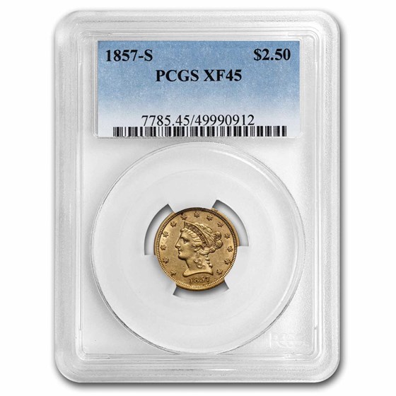 1857-S $2.50 Liberty Gold Quarter Eagle XF-45 PCGS 1857-S $2.50 Liberty Gold Quarter Eagle XF-45 PCGS