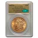 1857-S $20 Lib. Gold S.S. Cen Am. MS-64 PCGS CAC (Spiked Shield)