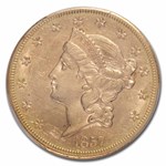 1857-S $20 Lib Gold SS Central America No Serif Rt S AU-55 PCGS
