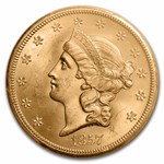 1857-S $20 Lib Gold SS Central America Spiked Shield MS-64 PCGS