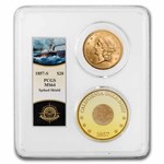 1857-S $20 Lib Gold SS Central America Spiked Shield MS-64 PCGS