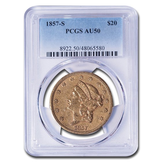 1857-S $20 Liberty Gold Double Eagle AU-50 PCGS 1857-S $20 Liberty Gold Double Eagle AU-50 PCGS