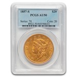 1857-S $20 Liberty Gold Double Eagle AU-50 PCGS