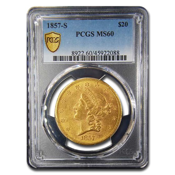 1857-S $20 Liberty Gold Double Eagle MS-60 PCGS 1857-S $20 Liberty Gold Double Eagle MS-60 PCGS