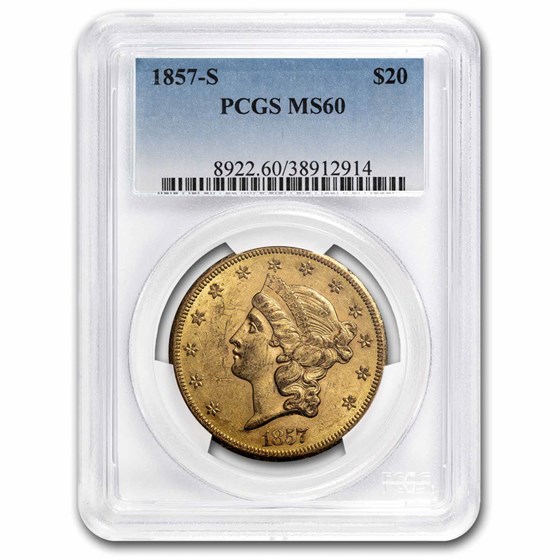 1857-S $20 Liberty Gold Double Eagle MS-60 PCGS 1857-S $20 Liberty Gold Double Eagle MS-60 PCGS