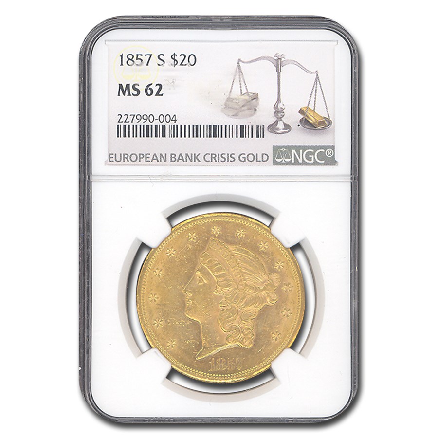 1857-S $20 Liberty Gold Double Eagle MS-62 NGC