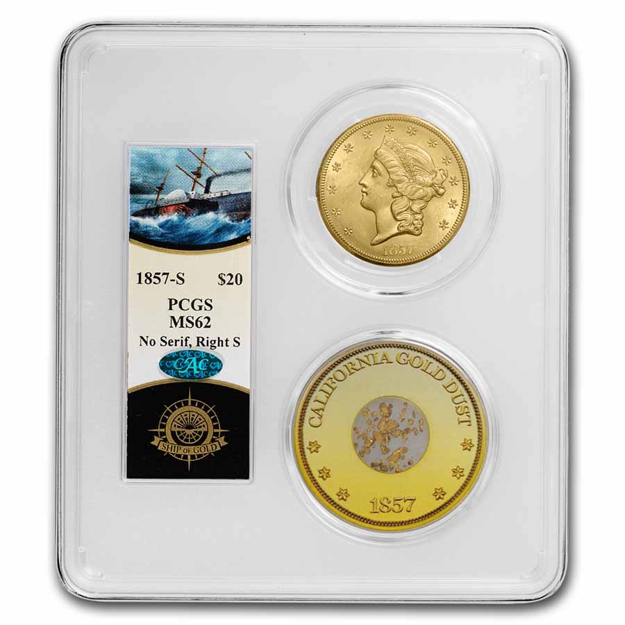 1857-S $20 Liberty Gold Double Eagle MS-62 PCGS CAC (SS Cen. Am)