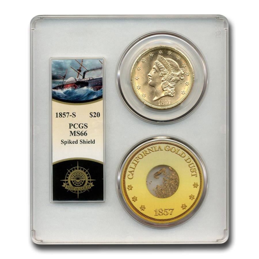 1857-S $20 Liberty Gold Double Eagle MS-66 PCGS (SS Cen. America)