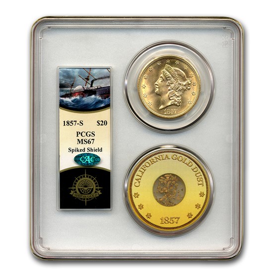 1857-S $20 Liberty Gold Double Eagle MS-67 PCGS CAC (Spiked Sh.) 1857-S $20 Liberty Gold Double Eagle MS-67 PCGS CAC (Spiked Sh.)