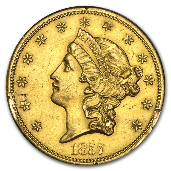 1857-S $20 Liberty Gold Double Eagle Unc Details (Damaged) 1857-S $20 Liberty Gold Double Eagle Unc Details (Damaged)