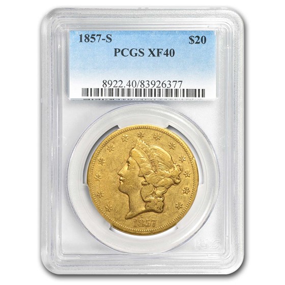 1857-S $20 Liberty Gold Double Eagle XF-40 PCGS 1857-S $20 Liberty Gold Double Eagle XF-40 PCGS