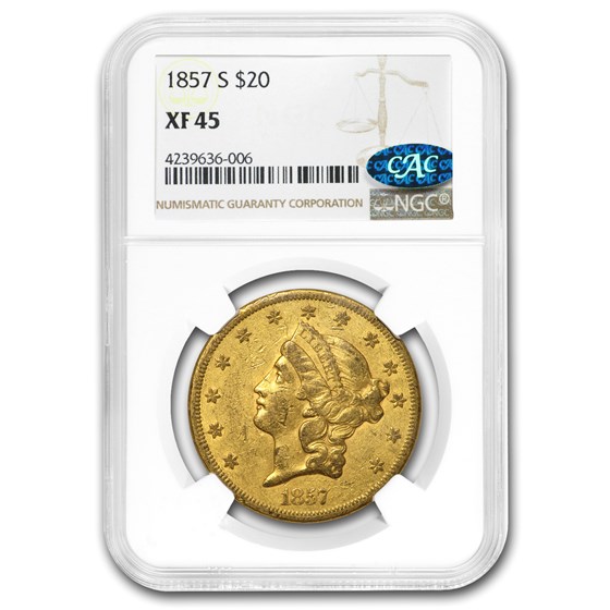 1857-S $20 Liberty Gold Double Eagle XF-45 NGC CAC 1857-S $20 Liberty Gold Double Eagle XF-45 NGC CAC