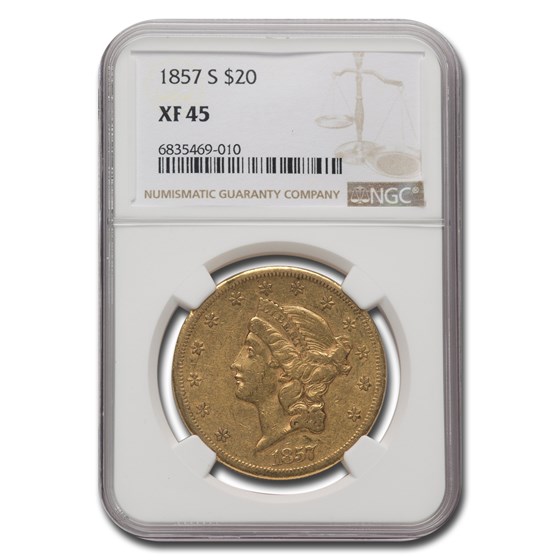1857-S $20 Liberty Gold Double Eagle XF-45 NGC 1857-S $20 Liberty Gold Double Eagle XF-45 NGC