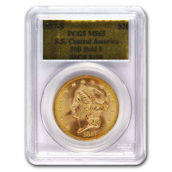 1857-S $20 Liberty Gold SS Central America MS-65 PCGS (Bold S) 1857-S $20 Liberty Gold SS Central America MS-65 PCGS (Bold S)