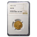 1857-S $5 Liberty Gold Half Eagle AU-58 NGC