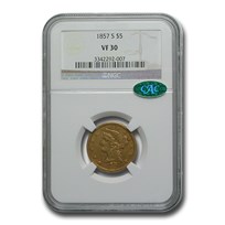 1857-S $5 Liberty Gold Half Eagle VF-30 NGC CAC