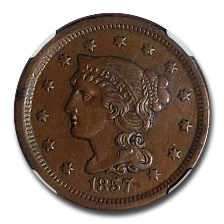 1857 Small Date Large Cent AU-58 NGC (Brown)