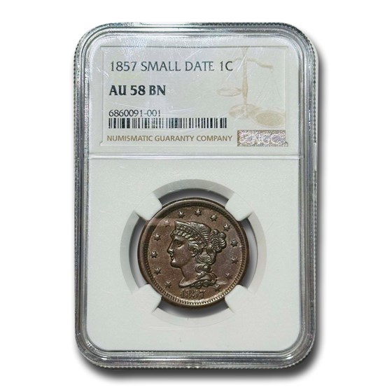 1857 Small Date Large Cent AU-58 NGC (Brown) 1857 Small Date Large Cent AU-58 NGC (Brown)